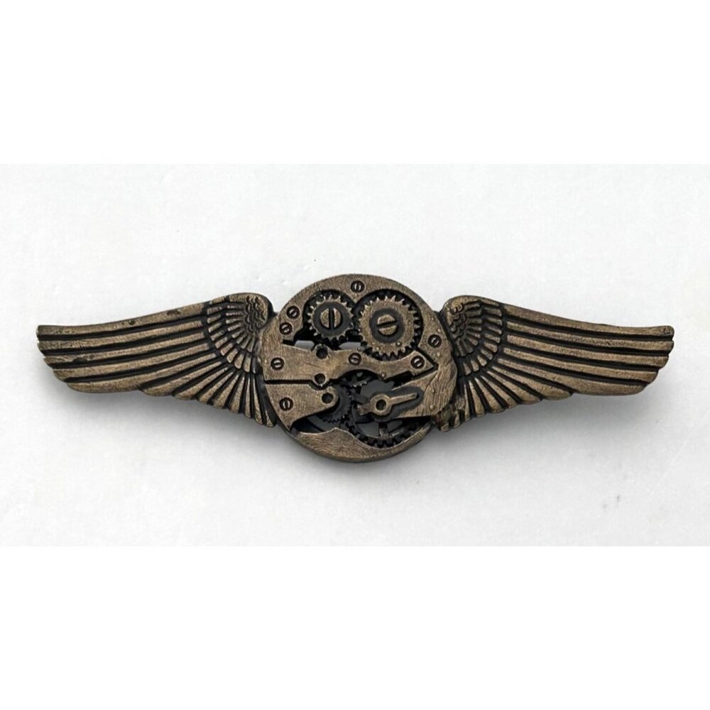 Steampunk Bronze Aviator Winged Gear Halloween Pin Brooch